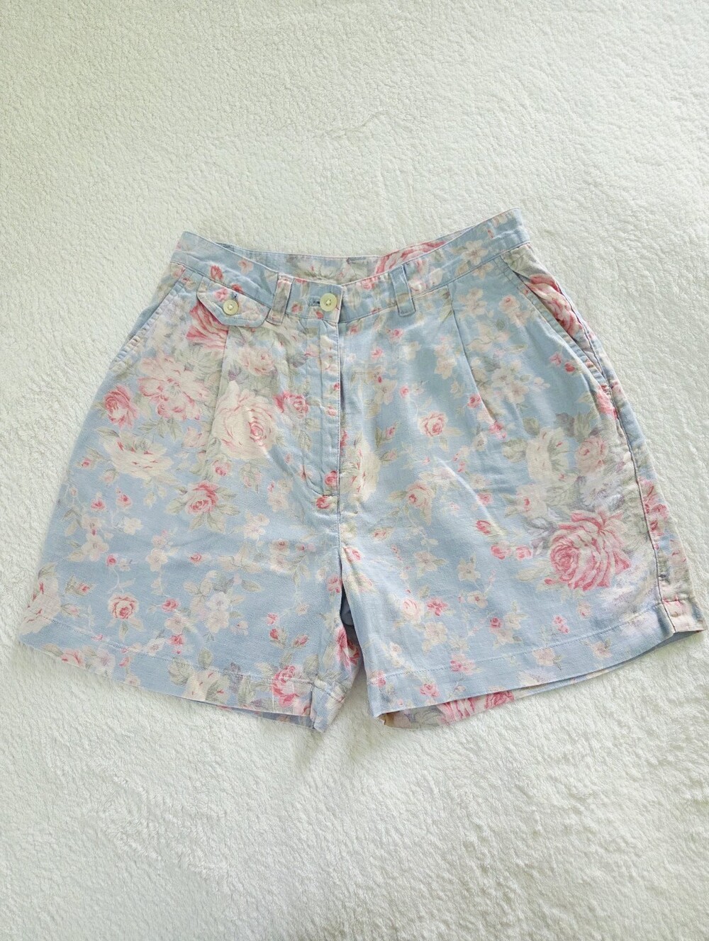 Vintage!!! Ralph Lauren ✨️ Blue Floral High Waist Linen Women's Shorts W24